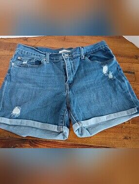Women's Blue Denim Jean Shorts - Classic Rolled Hem